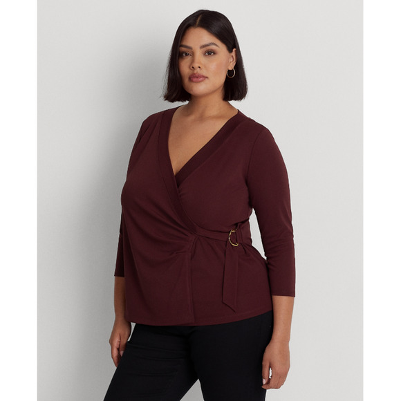 Lauren Ralph Lauren Stretch Jersey Surplice Top Vintage Burgundy Plus Size 2X - Picture 1 of 1